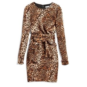 X Karla Leopard Print Long Sleeve Bow Sheath Dress